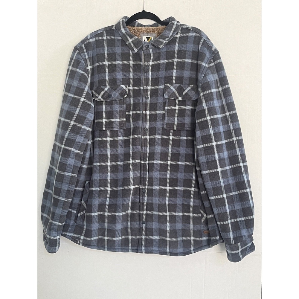Voyager Remote Fleece Shirt Jacket Adult 2XL Blue Plaid Sherpa Lined Shacket